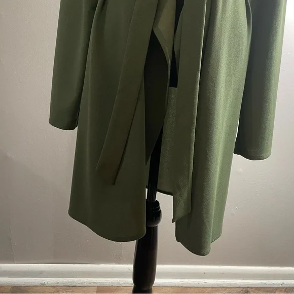 Olive Green Open Front Trench Coat - Picture 3 of 6